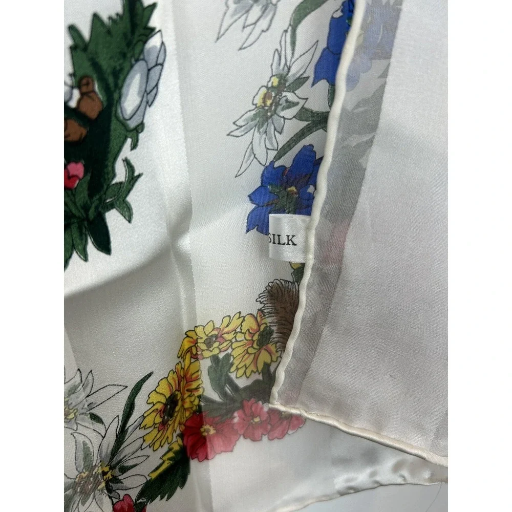 Vintage Scarf Silk Hand Rolled White Multicolor Spring Floral Flowing Read